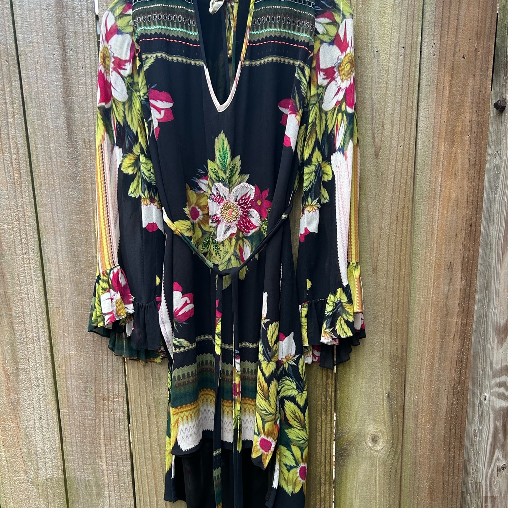 Black Long Sleeve Sundress With V-Neck And Bishop Sleeves For Wedding Guest